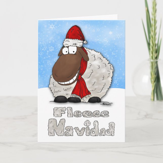 Cartoon Silencieux Mouton Fleece Navidad Carte de  (Devant)