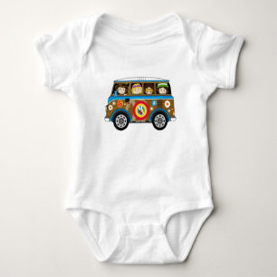 Cartoon Sixties Peace Hippie Van Baby Bodysuit