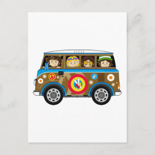 Cartoon Sixties Peace Hippie Van Postcard