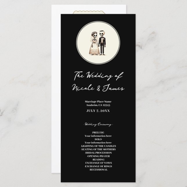 Cartoon Skeleton Bride + Groom Wedding Menu (Front/Back)
