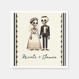 Cartoon Skeleton Bride + Groom Whimsical Wedding Napkin
