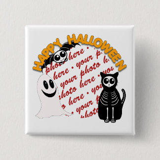 Cartoon Skeleton Cat, Bat & Ghost Photo Frame 2 Inch Square Button