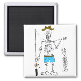 Cartoon Skeleton Fisherman in with Skeleton Fish Magnet
