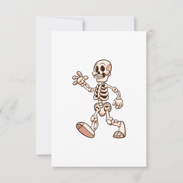 cartoon skeleton walking and waving invitation (Front)