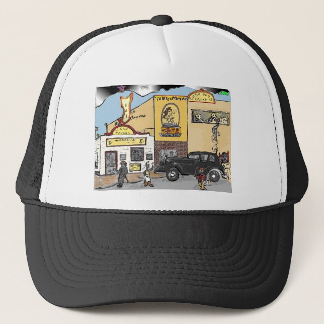Cartoon Sketch of Roanoke's Landmark Texas Tavern Trucker Hat (Front)