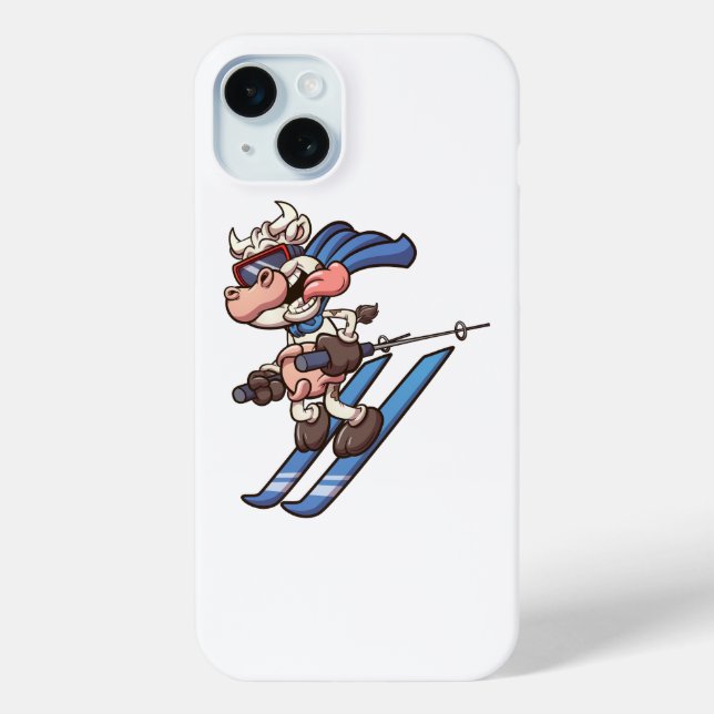 cartoon skiing super cow with tongue out Case-Mate iPhone case (Back)