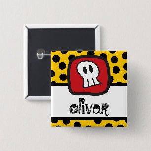 Cartoon Skull & Bone Kid Halloween Party Name Tag 2 Inch Square Button