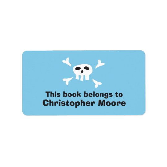 Cartoon skull pirate blue bookplate book plates