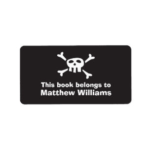 Cartoon skull pirate flag bookplate book plates label