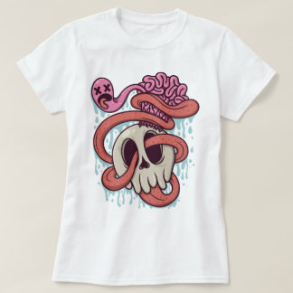Cartoon Skull with Brain and Tongue T-Shirt