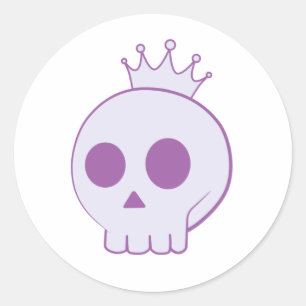 cartoon skull with crown design classic round sticker
