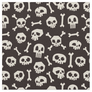 Cartoon Skulls Bone White Fabric