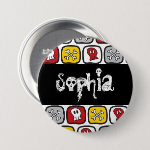 Cartoon Skulls & Bones Halloween Party Name Tag 3 Inch Round Button