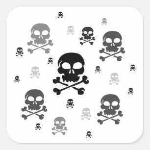 Cartoon Skulls Collage - Greyscale Square Sticker
