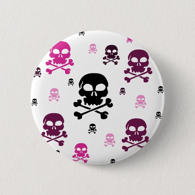 Cartoon Skulls Collage - Pink 2 Inch Round Button (Front)