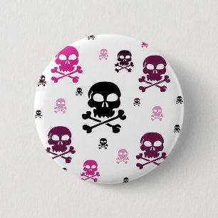 Cartoon Skulls Collage - Pink 2 Inch Round Button