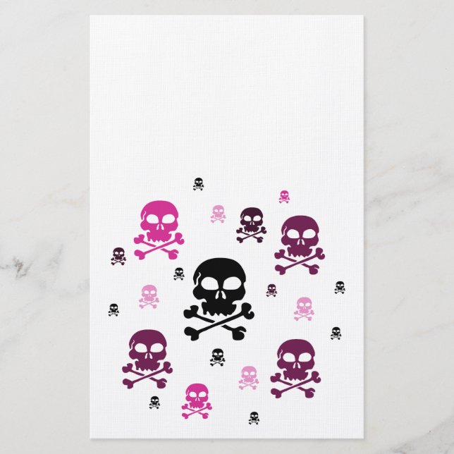 Cartoon Skulls Collage - Pink Stationery (Front)