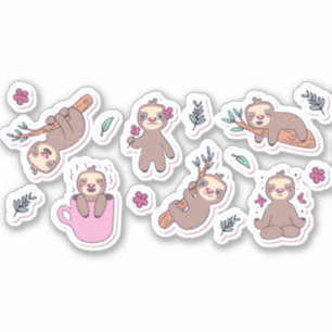 CARTOON SLOTH ANIMALS CUTE STICKERS SET