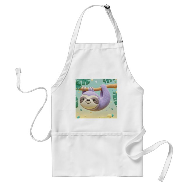 Cartoon sloth hanging on tree branch standard apron (Front)