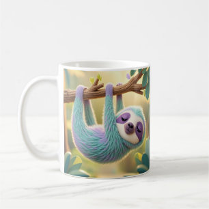 Cartoon sloth hanging upside-down from a branch  coffee mug