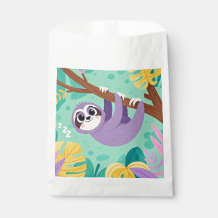 Cartoon sloth hanging upside-down from a branch favour bag