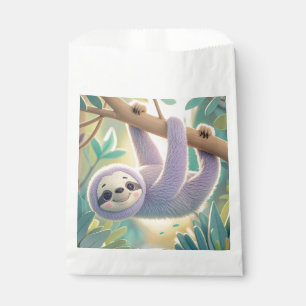 Cartoon sloth hanging upside-down from a branch  favour bag