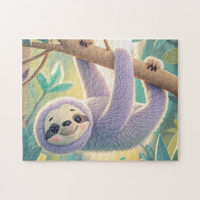 Cartoon sloth hanging upside-down from a branch  jigsaw puzzle (Horizontal)
