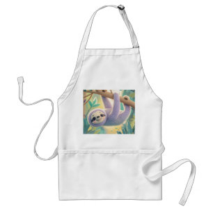 Cartoon sloth hanging upside-down from a branch standard apron