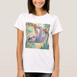 Cartoon sloth hanging upside-down from a branch  T-Shirt