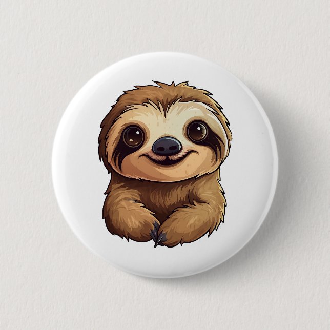 Cartoon sloth illustration 2 inch round button (Front)