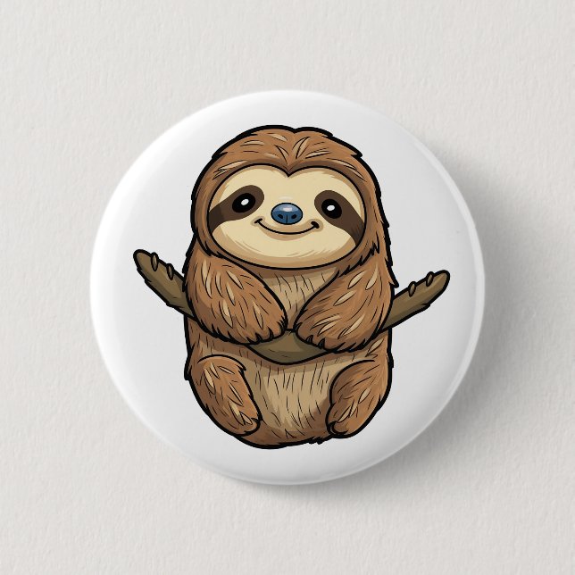 Cartoon sloth illustration 2 inch round button (Front)