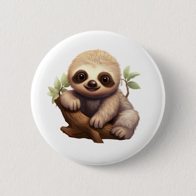 Cartoon sloth illustration 2 inch round button (Front)