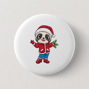 Cartoon Sloth Wearing Christmas 2 Inch Round Button