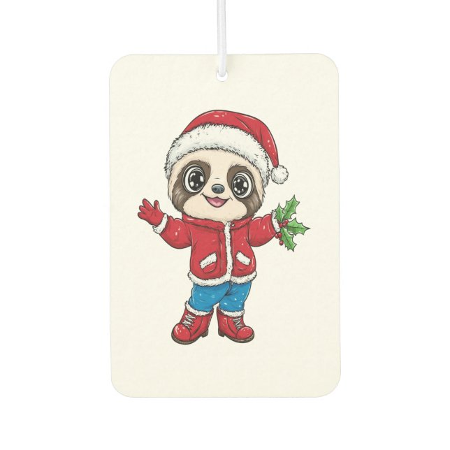Cartoon Sloth Wearing Christmas Air Freshener (Front)