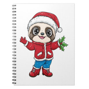 Cartoon Sloth Wearing Christmas Notebook