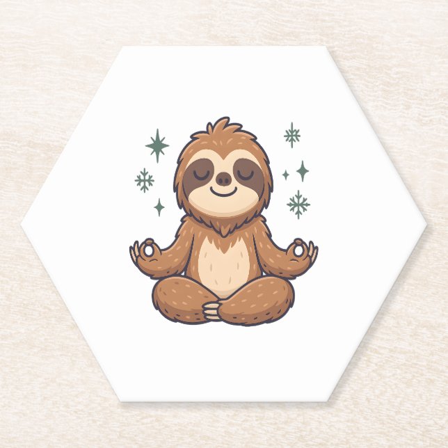 Cartoon Sloth Wearing Christmas Paper Coaster (Front)