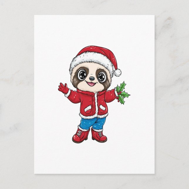 Cartoon Sloth Wearing Christmas Postcard (Front)