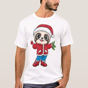 Cartoon Sloth Wearing Christmas T-Shirt