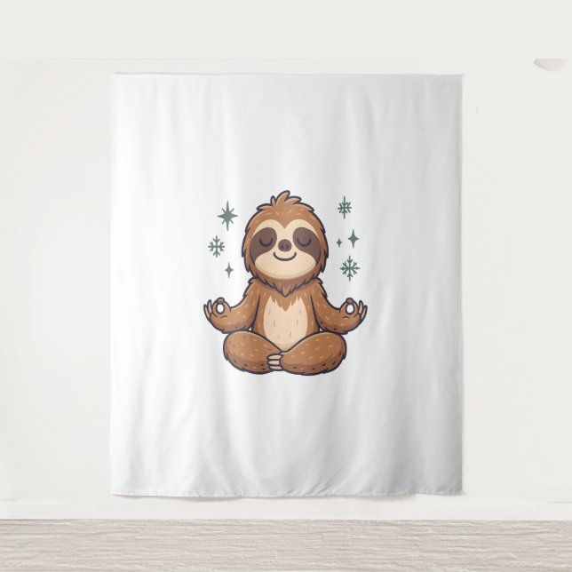 Cartoon Sloth Wearing Christmas Tapestry (Front)
