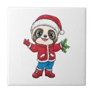 Cartoon Sloth Wearing Christmas Tile