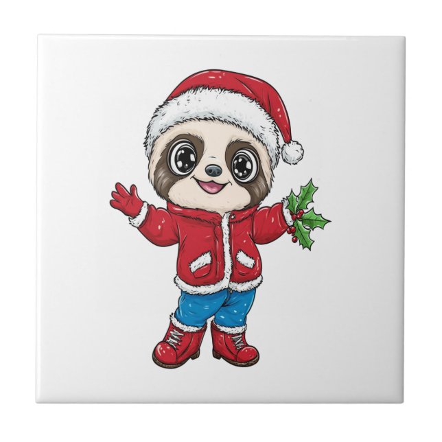 Cartoon Sloth Wearing Christmas Tile (Front)