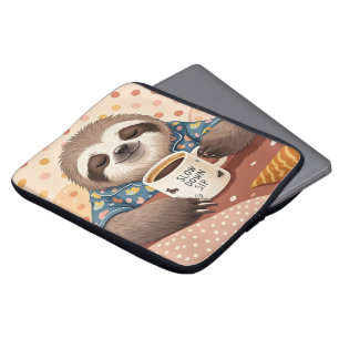 Cartoon sloth with exaggerated sleepy eyes laptop sleeve