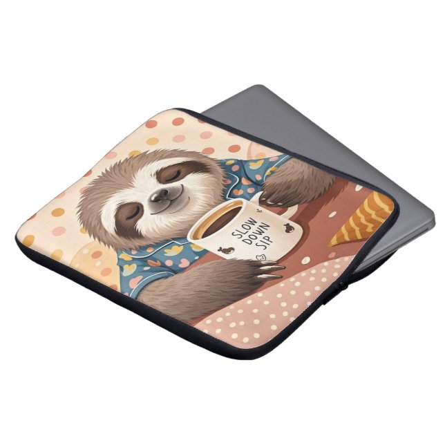 Cartoon sloth with exaggerated sleepy eyes  laptop sleeve (Front Top)