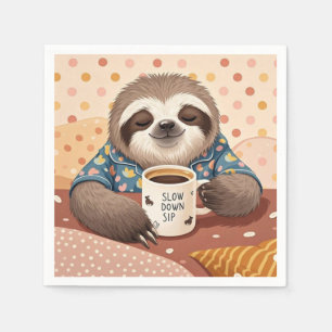 Cartoon sloth with exaggerated sleepy eyes  napkin