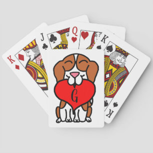 Cartoon Smiling Beagle Monogram Playing Cards
