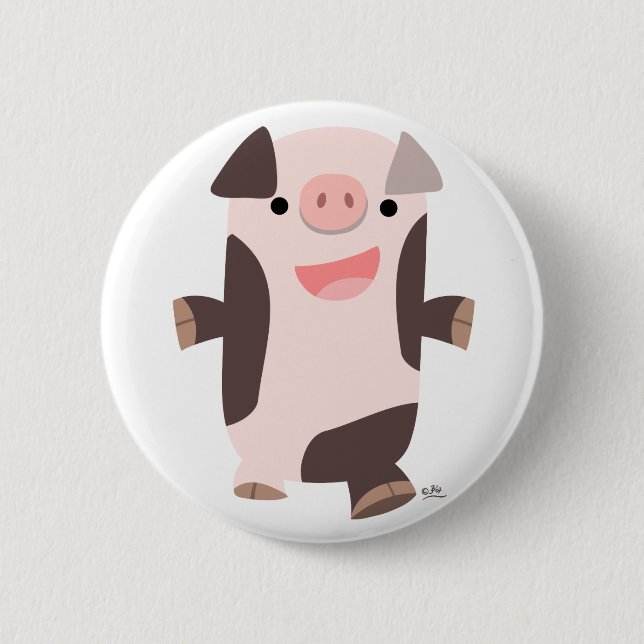 Cartoon Smiling Pig button badge (Front)