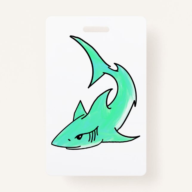 cartoon smiling shark mint blue green ocean animal badge (Front)