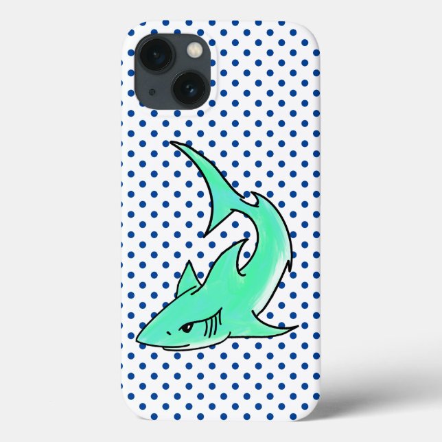 cartoon smiling shark mint blue green ocean animal Case-Mate iPhone case (Back)