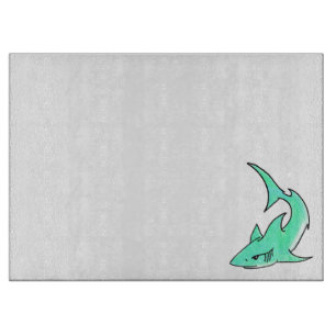 cartoon smiling shark mint blue green ocean animal cutting board