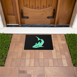 cartoon smiling shark mint blue green ocean animal doormat